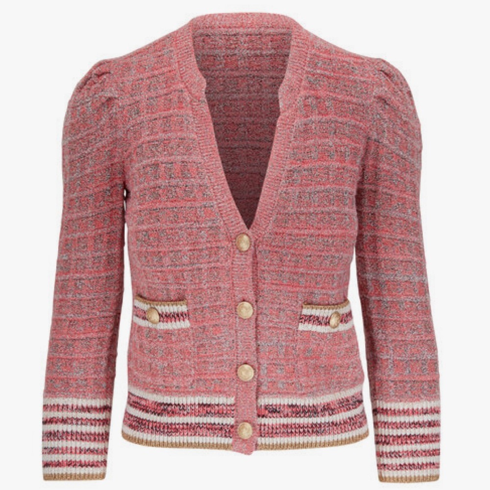 L'AGENCE NWT Jenni Waffle-Knit Cardigan Pink